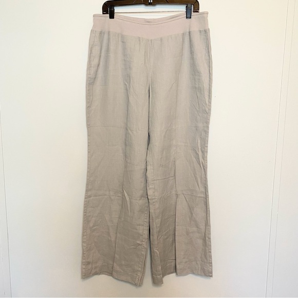 NWT BLUE Saks Fifth Avenue Linen Wide Leg Light Gray Pull On Pants Sz XL - Picture 2 of 11